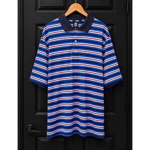 FootJoy Men’s XXL Blue Striped Polo Short Sleeve Stretch Logo Golf